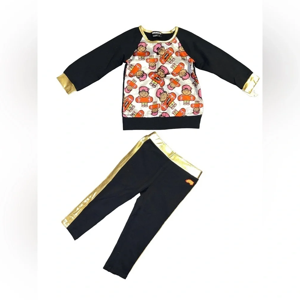TRUKFIT GIRLS CARTOON PRINT 2 PC PANTS SET - BLACK SIZE 2T (NEW WITH TAGS) A12